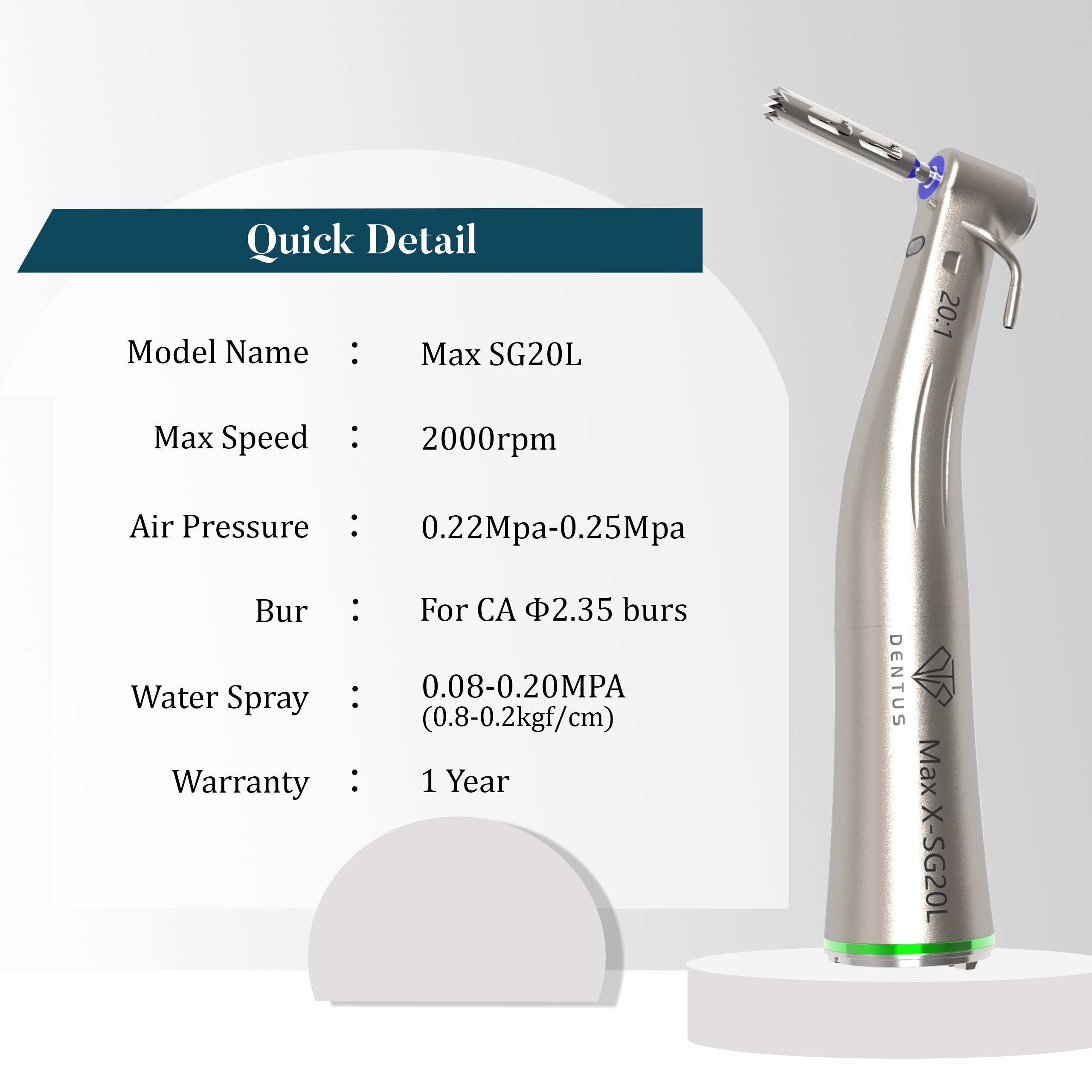 20: 1 SG20L Implant Contra Angle Reduction Dental Handpiece with E Type Connect Implant Motor Tools