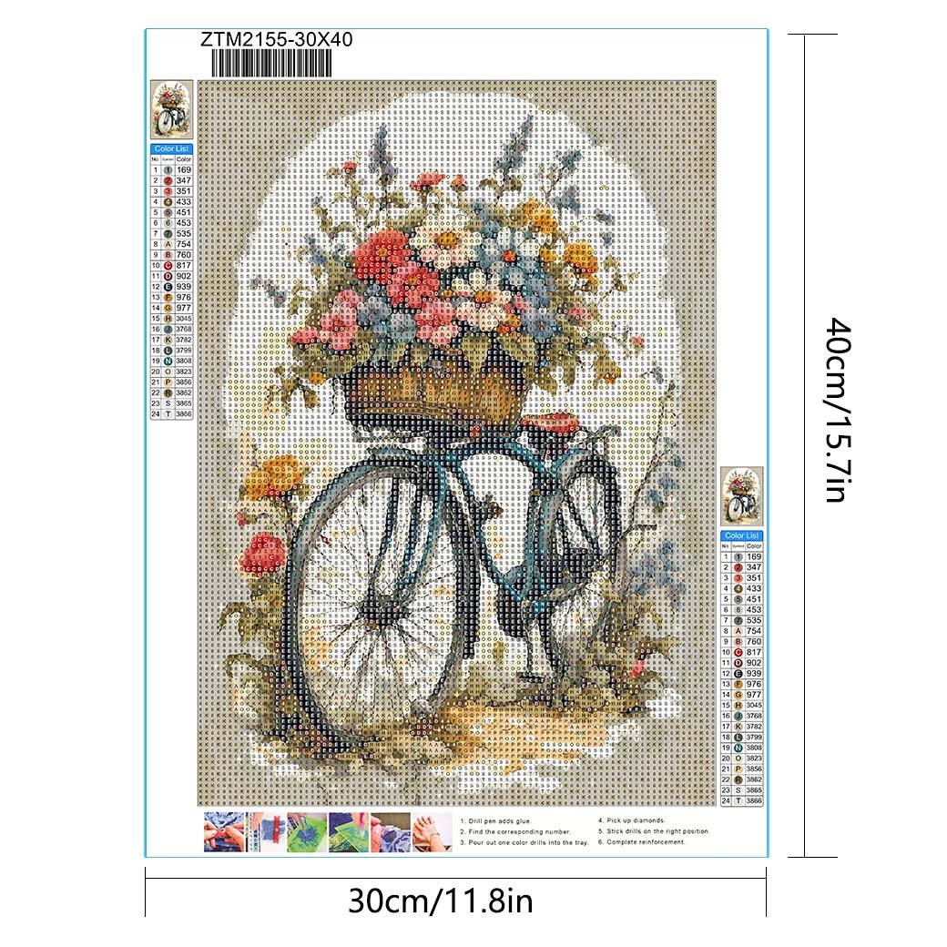 A bicycle carrying flowers Butterfly Full Drill Cross Stitch Diamond Kits DIY Diamond Painting For Adults Home Wall Decor Gift