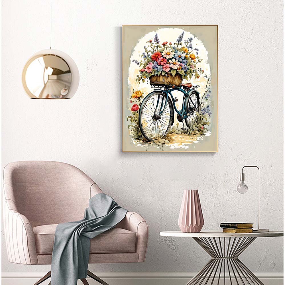 A bicycle carrying flowers Butterfly Full Drill Cross Stitch Diamond Kits DIY Diamond Painting For Adults Home Wall Decor Gift