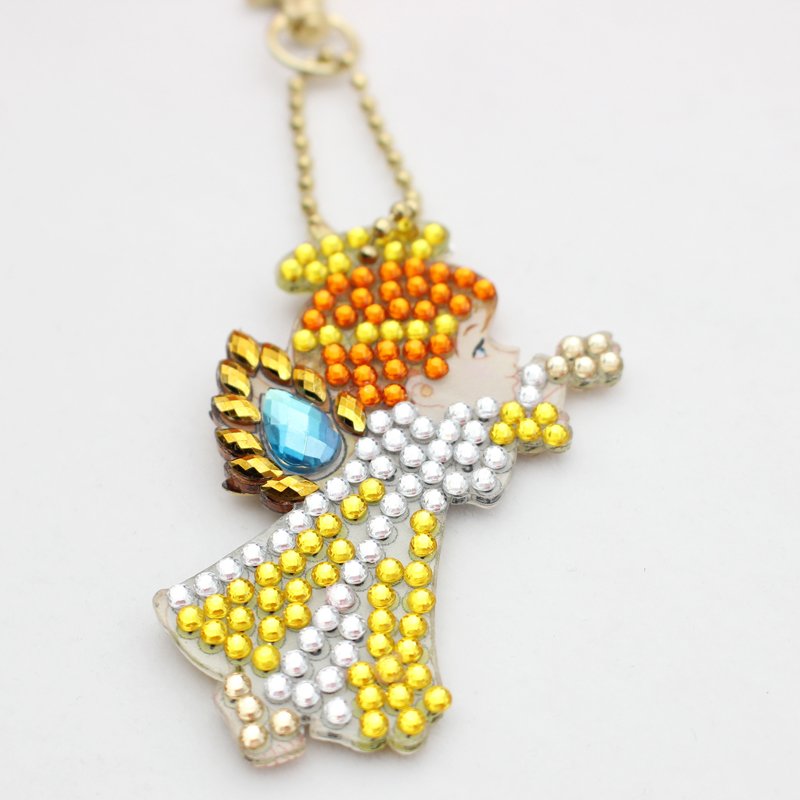 Wholesale 4 Pieces 5d Diy Diamond Painting Keychain Angel Picture Cartoon Design Key Ring Decor Pendant