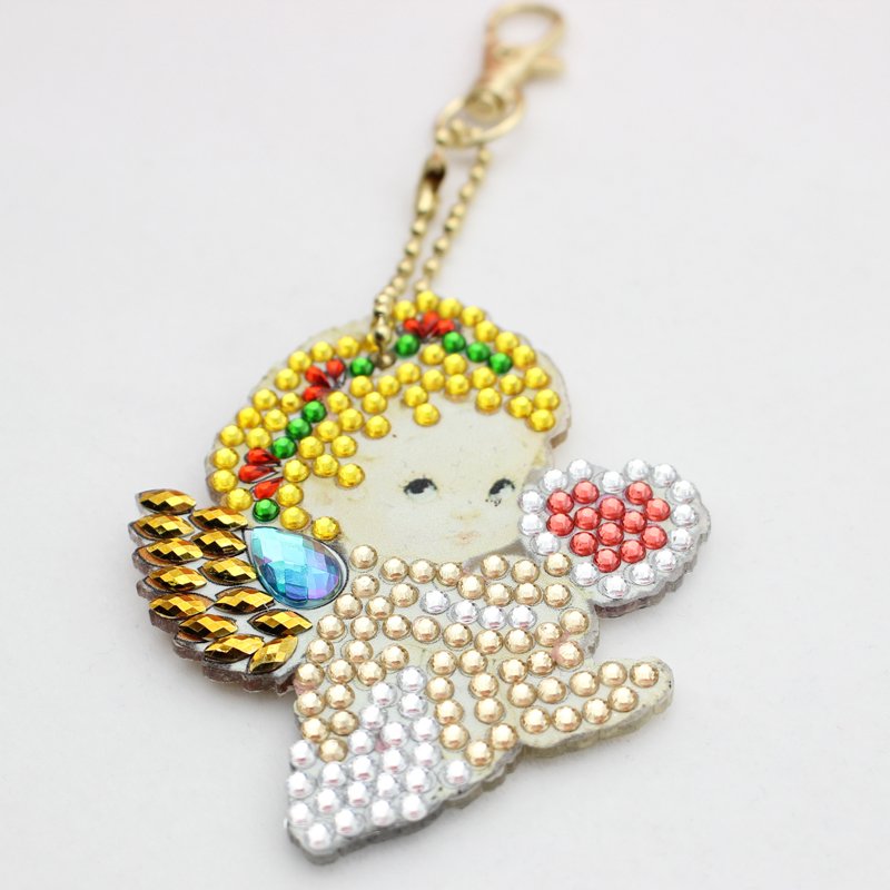 Wholesale 4 Pieces 5d Diy Diamond Painting Keychain Angel Picture Cartoon Design Key Ring Decor Pendant
