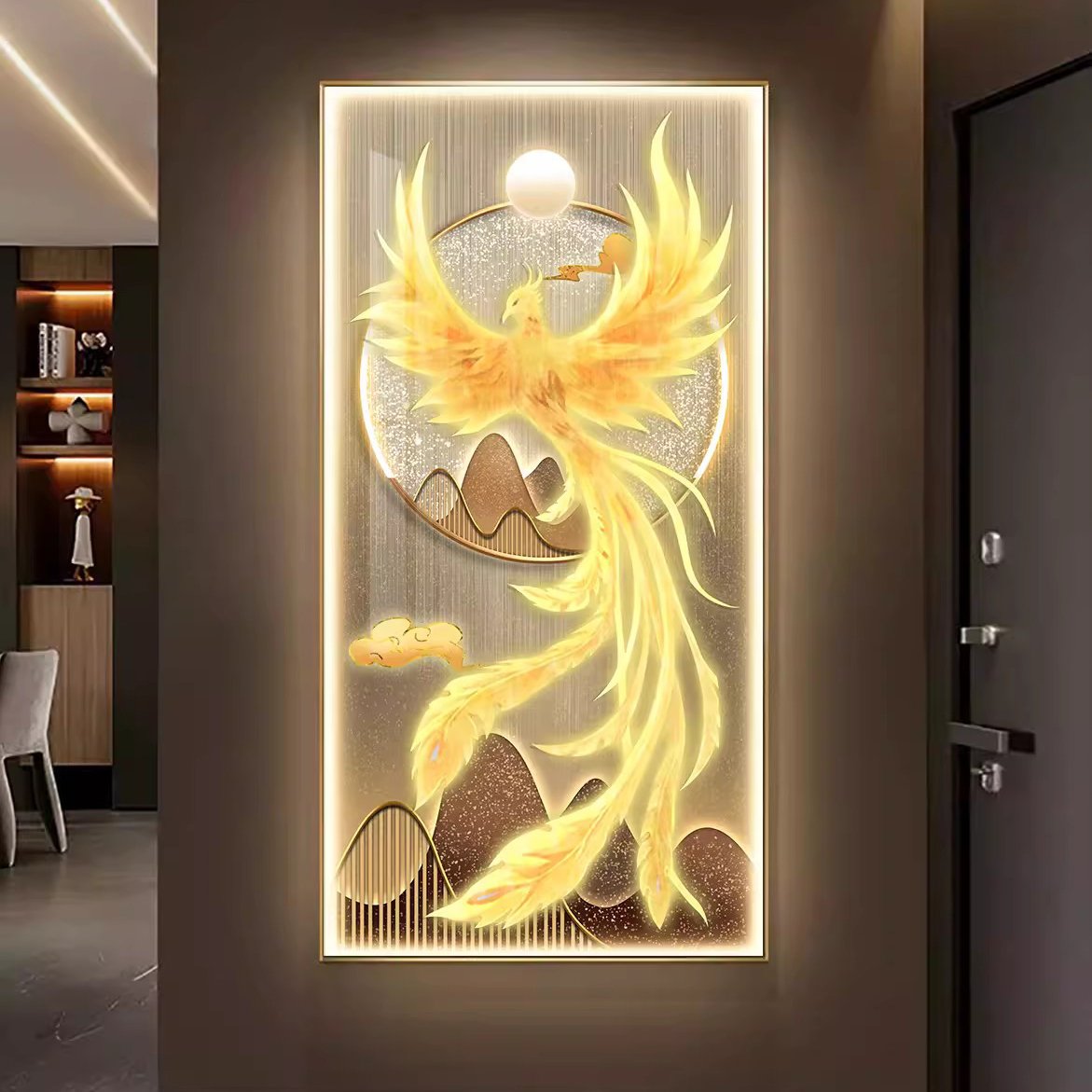 Wholesale luxury Gold Phoenix Bird 5d led light wall art crystal porcelain diamond paintings animal