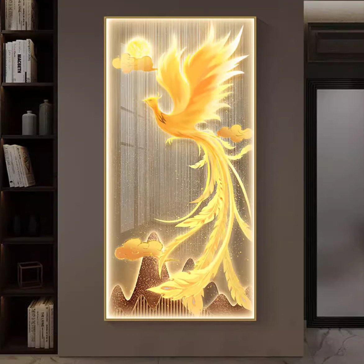 Wholesale luxury Gold Phoenix Bird 5d led light wall art crystal porcelain diamond paintings animal