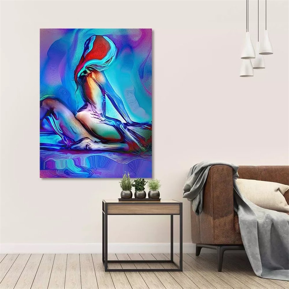 Canvas Custom Print 5D Explosion Blue Sexy Nude Man Woman Hug diamond painting for bedroom decor