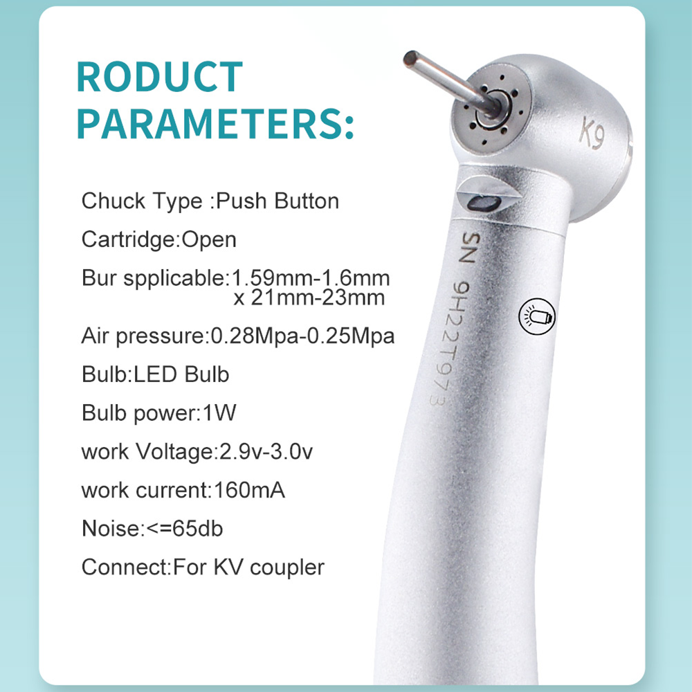 New Dental M9000L high speed handpiece Fiber Optic LED Turbine Handpiece For KV Coupler Stainless Steel Ceramic Bearing tool