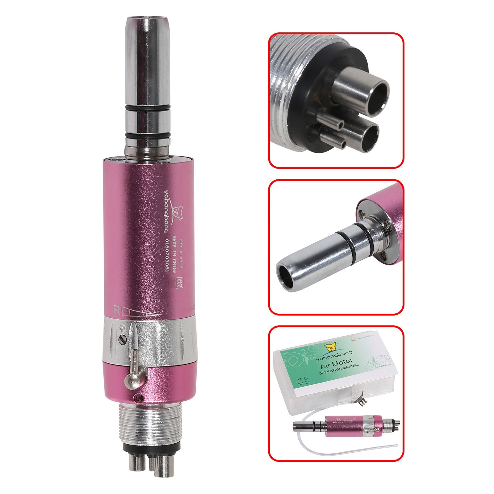 Hot Sale! NSK Style Dental 1:1 E-type External Spray Air Motor 4 Holes Slow/Low Speed Handpiece Pink