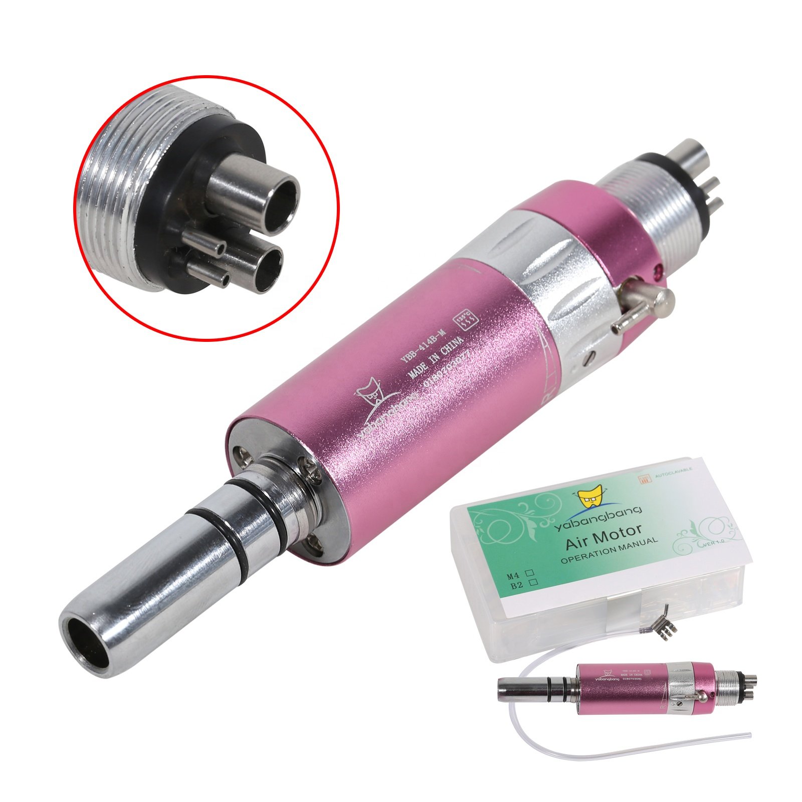 Hot Sale! NSK Style Dental 1:1 E-type External Spray Air Motor 4 Holes Slow/Low Speed Handpiece Pink