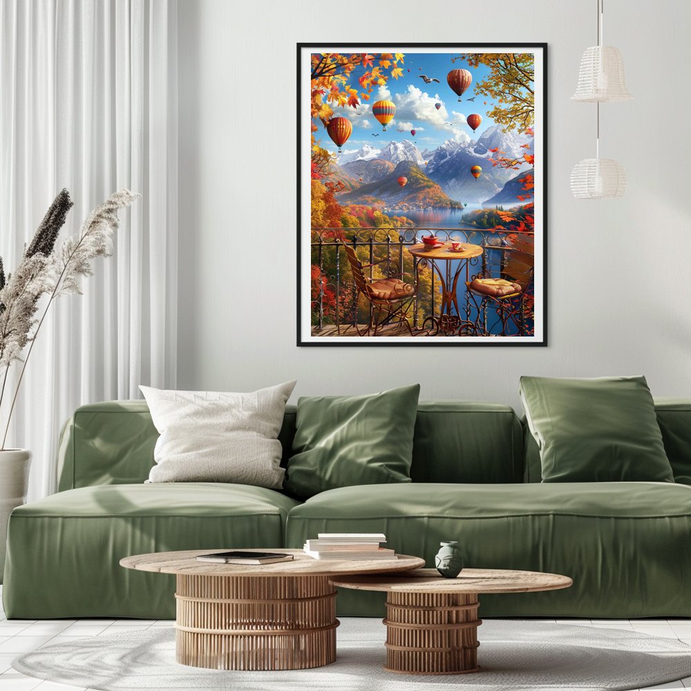 COOLEVE Classic 5D DIY Framed Diamond Art Painting Kit Europe Landscape with Flower Animal Subjects Full Drill Printed Home Use