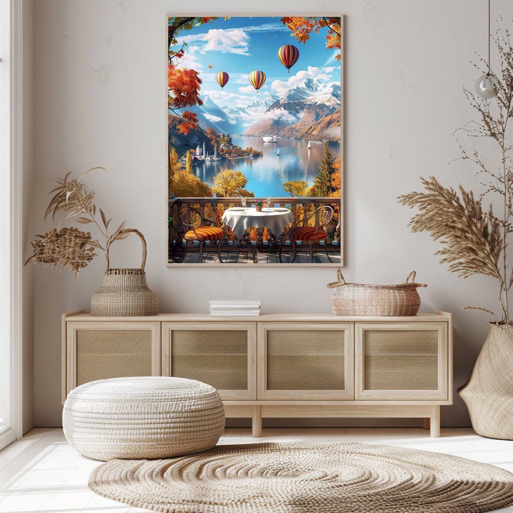 COOLEVE Classic 5D DIY Framed Diamond Art Painting Kit Europe Landscape with Flower Animal Subjects Full Drill Printed Home Use