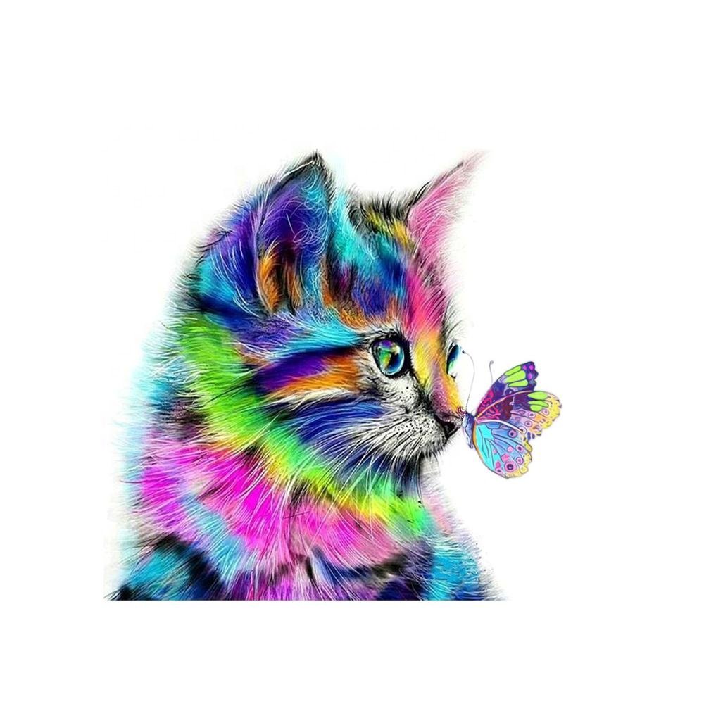Wholesale square dots full drill colorful cat 5d Diamond Mosaic Painting for home decoration