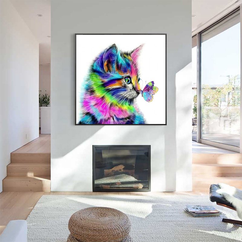 Wholesale square dots full drill colorful cat 5d Diamond Mosaic Painting for home decoration