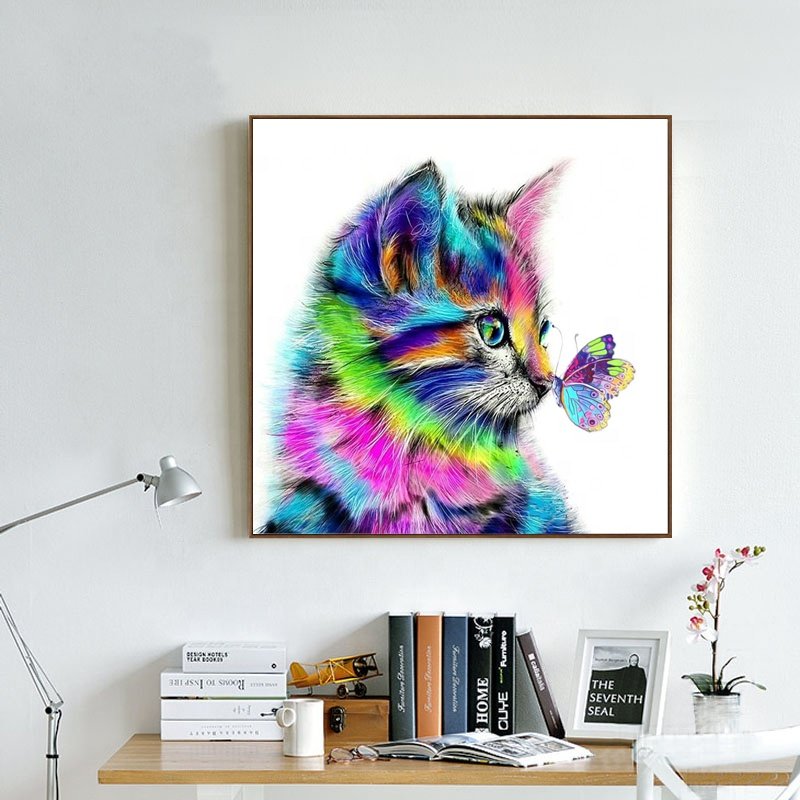 Wholesale square dots full drill colorful cat 5d Diamond Mosaic Painting for home decoration