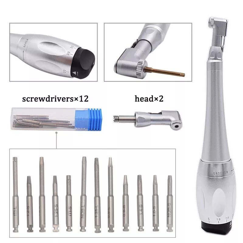 Universal Dental Implant Torque Wrench with 12 Driver Head Kit Hand Driver Screw Handpiece Dental Implant Tool