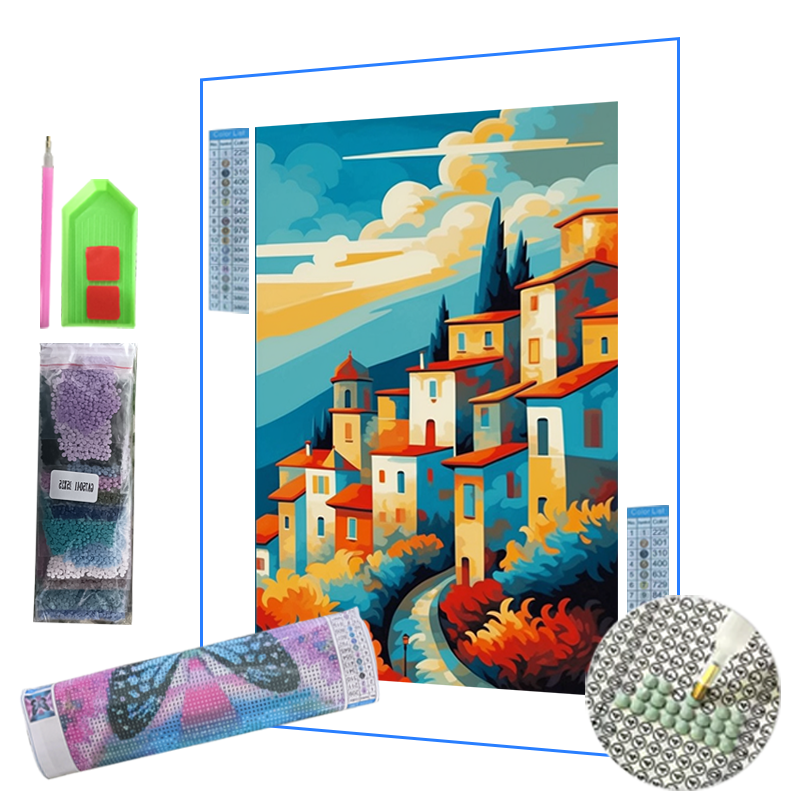 Wholesale price 40*50cm Diy diamond painting cartoon landscape painting house painting educational toy with frame