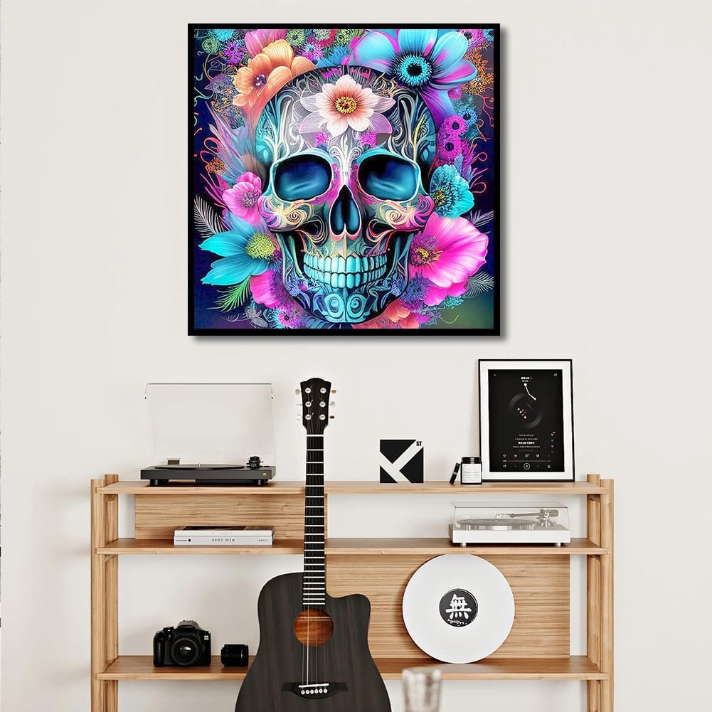 Flower Skull Diamond Painting Creative Art Diamond Painting Colorful Skeleton Diamond Painting 30*40cm