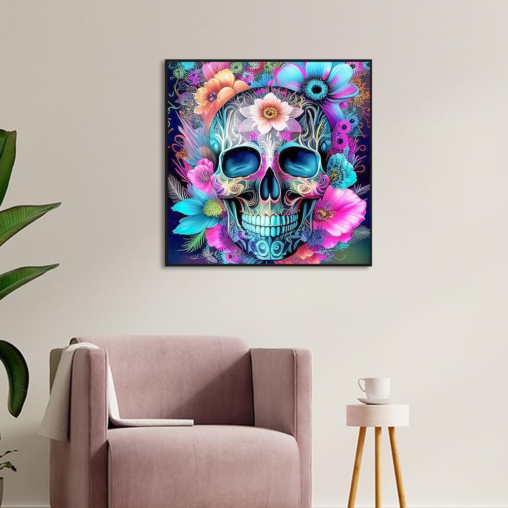 Flower Skull Diamond Painting Creative Art Diamond Painting Colorful Skeleton Diamond Painting 30*40cm