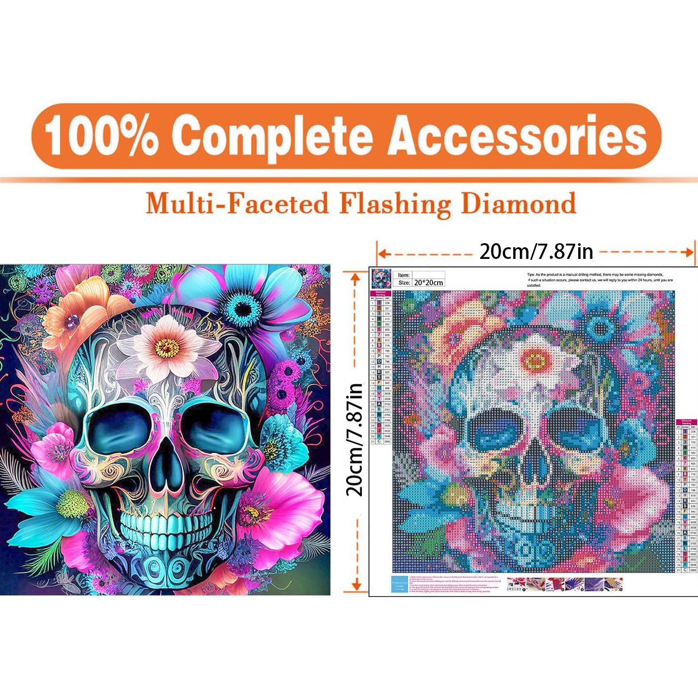 Flower Skull Diamond Painting Creative Art Diamond Painting Colorful Skeleton Diamond Painting 30*40cm