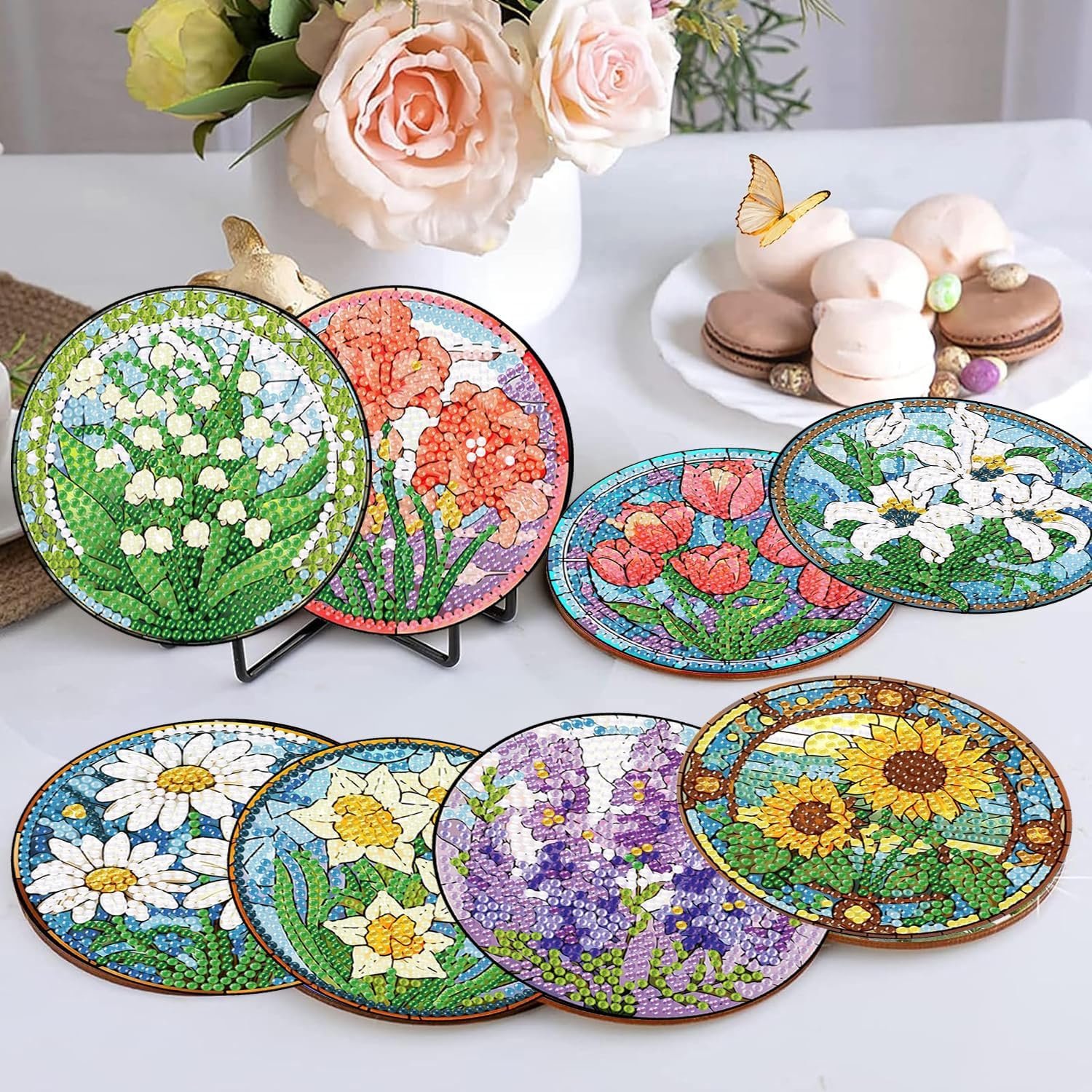 DIY Flower Diamond Art Coasters Kit 9 Pieces Mandala Diamond Art Coasters Diamond Art Kits For Adults