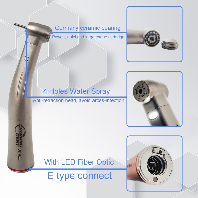 dental increasing speed 1:5 contra angle handpiece 4 holes water spray with LED fiber optic fast handpiece