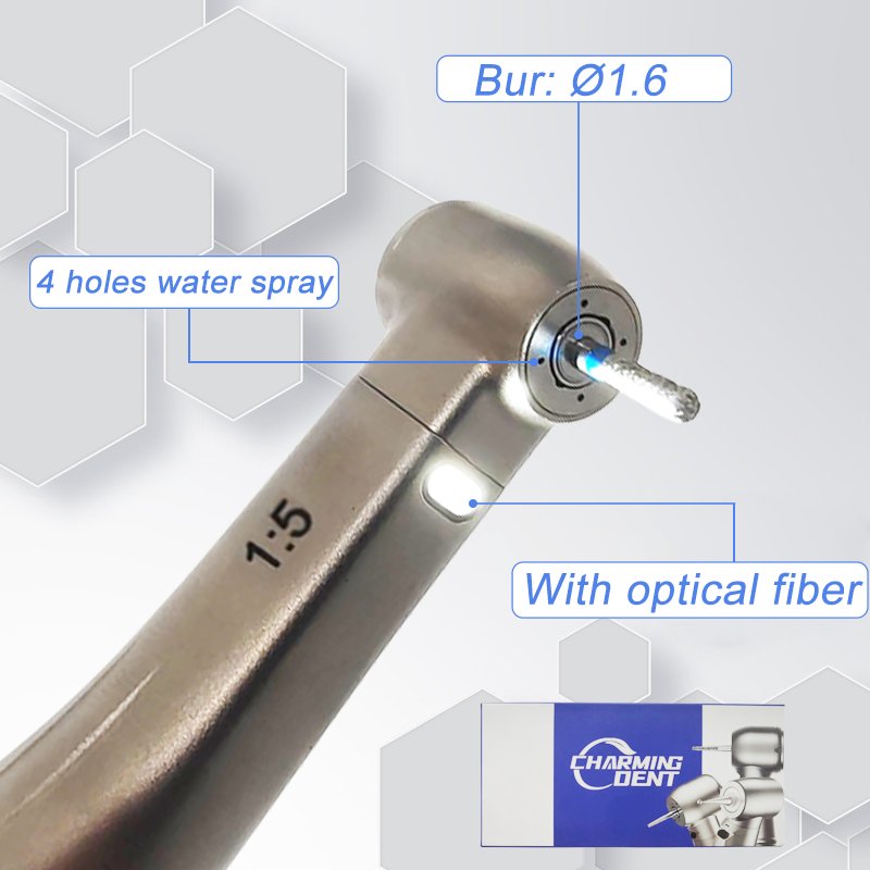 dental increasing speed 1:5 contra angle handpiece 4 holes water spray with LED fiber optic fast handpiece