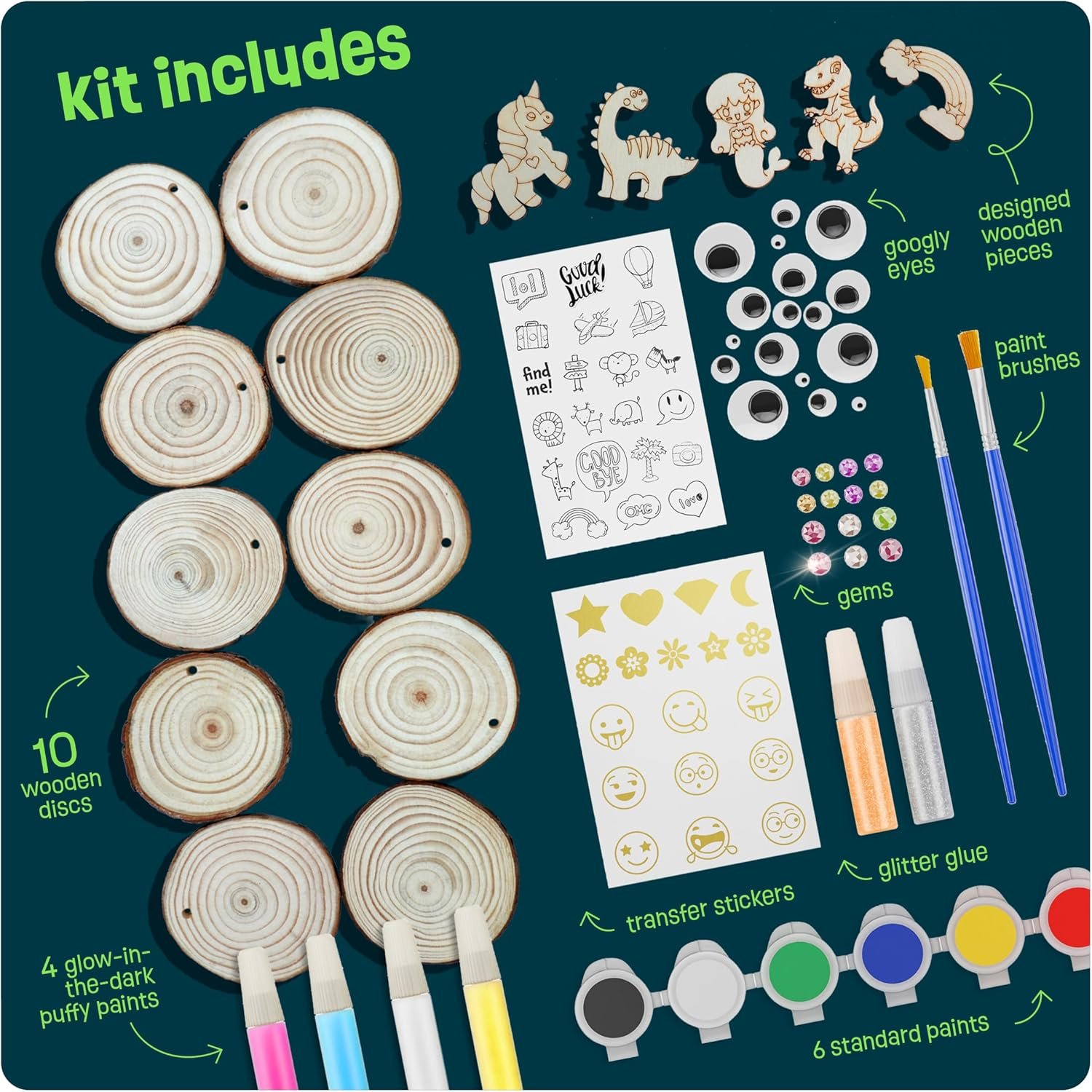 Glow in dark Wooden painting kit set Gifts for Kids Wood Slice Craft with Diamond Painting Craft Activities Kits