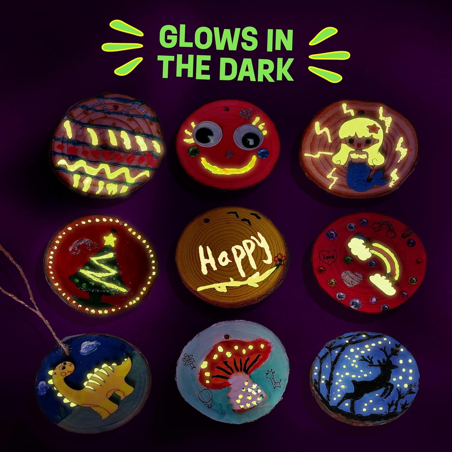 Glow in dark Wooden painting kit set Gifts for Kids Wood Slice Craft with Diamond Painting Craft Activities Kits