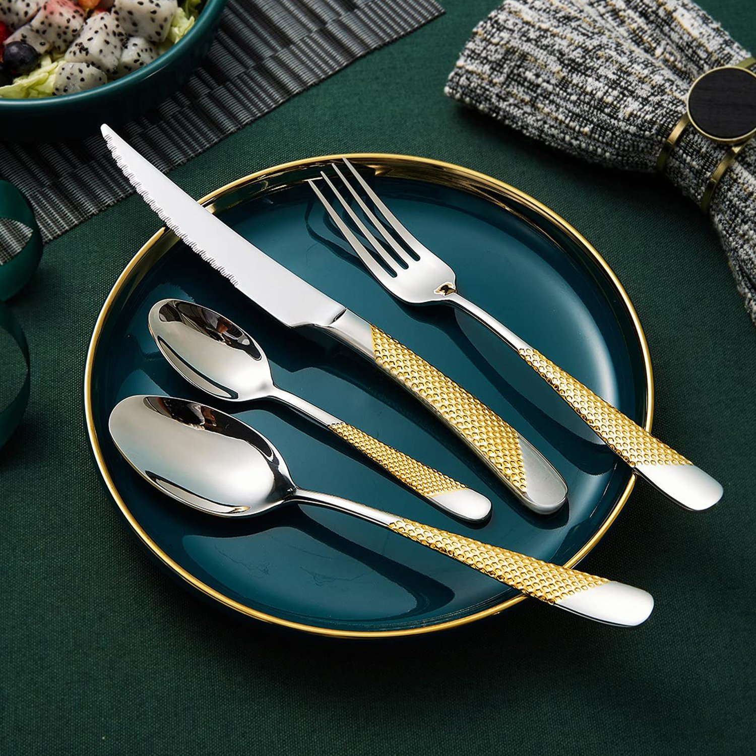Morden Style Wedding Set Hair Fork Coffee Spoons Stainless And Gold Metal Cutlery
