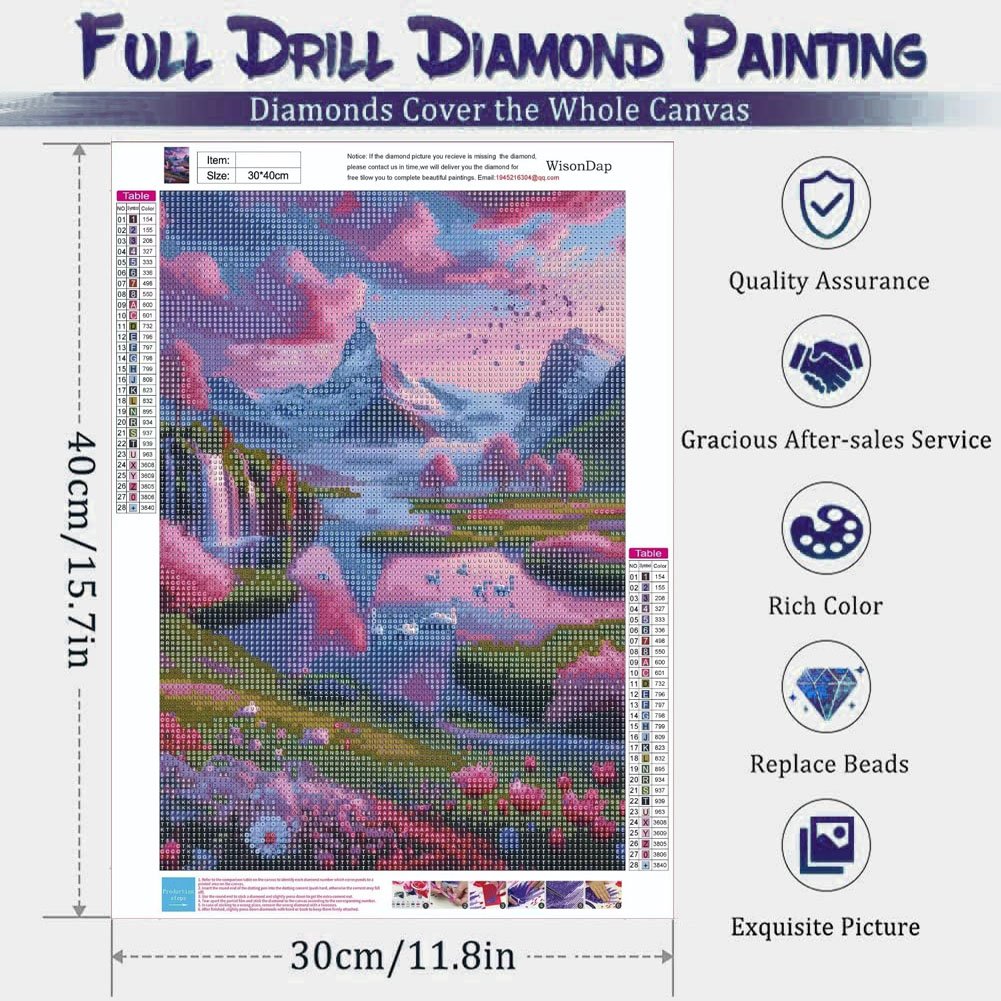 Adult Diamond Painting Kit DIY Round Diamond Cartoon Pink Valley Landscape Painting 5D Art Painting Kit Home Decoration Crafts