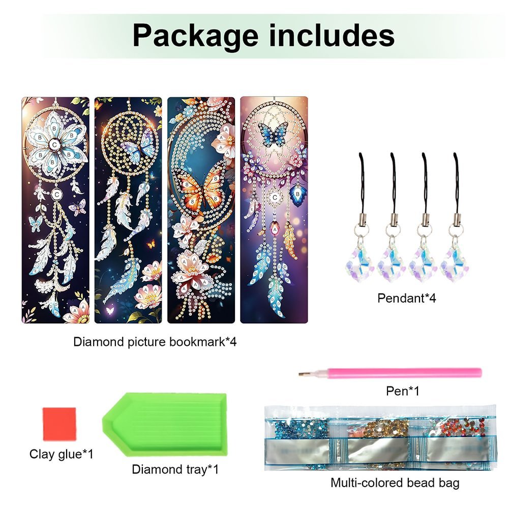 4Pcs Dream Catcher Butterfly 5D DIY Craft Bookmark