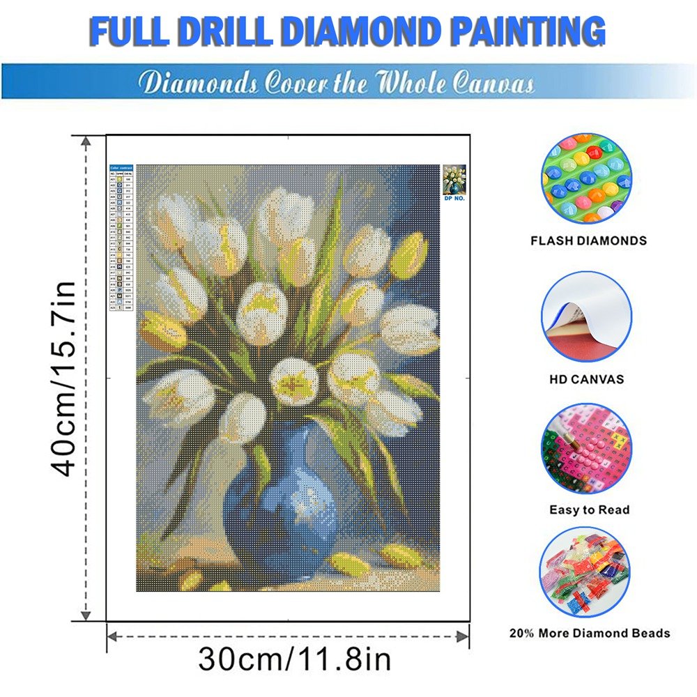 5D DIY Diamond Painting Flower White Tulips Diamond Embroidery Painting Full Round Diamond Mosaic Home Decor Gifts
