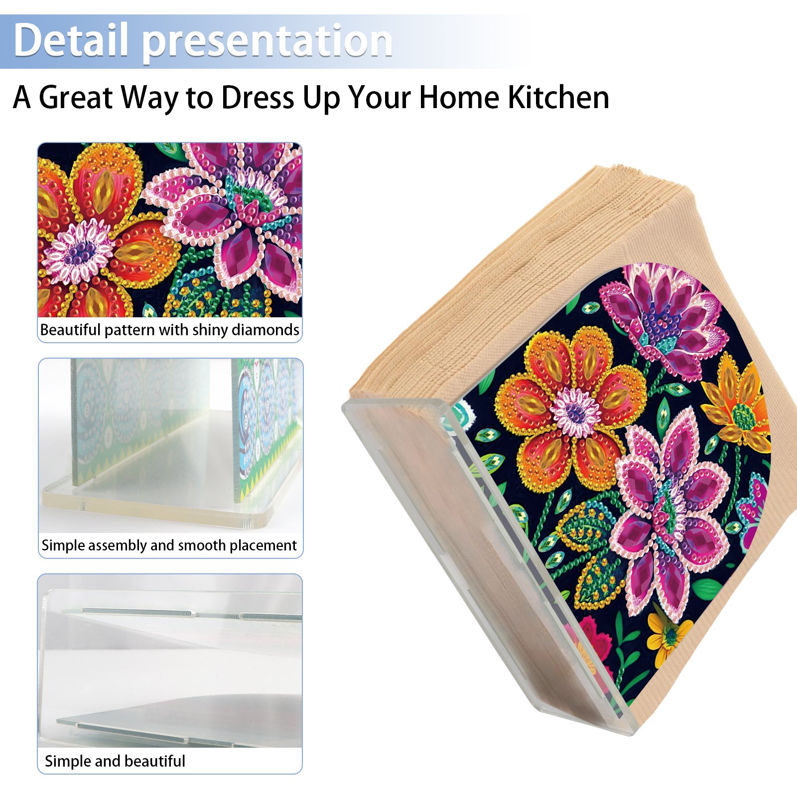 DIY 5D Diamond Art Painting Paper Towel Holder Kit Acrylic Napkin Stand with Unique Shaped Crystals Craft