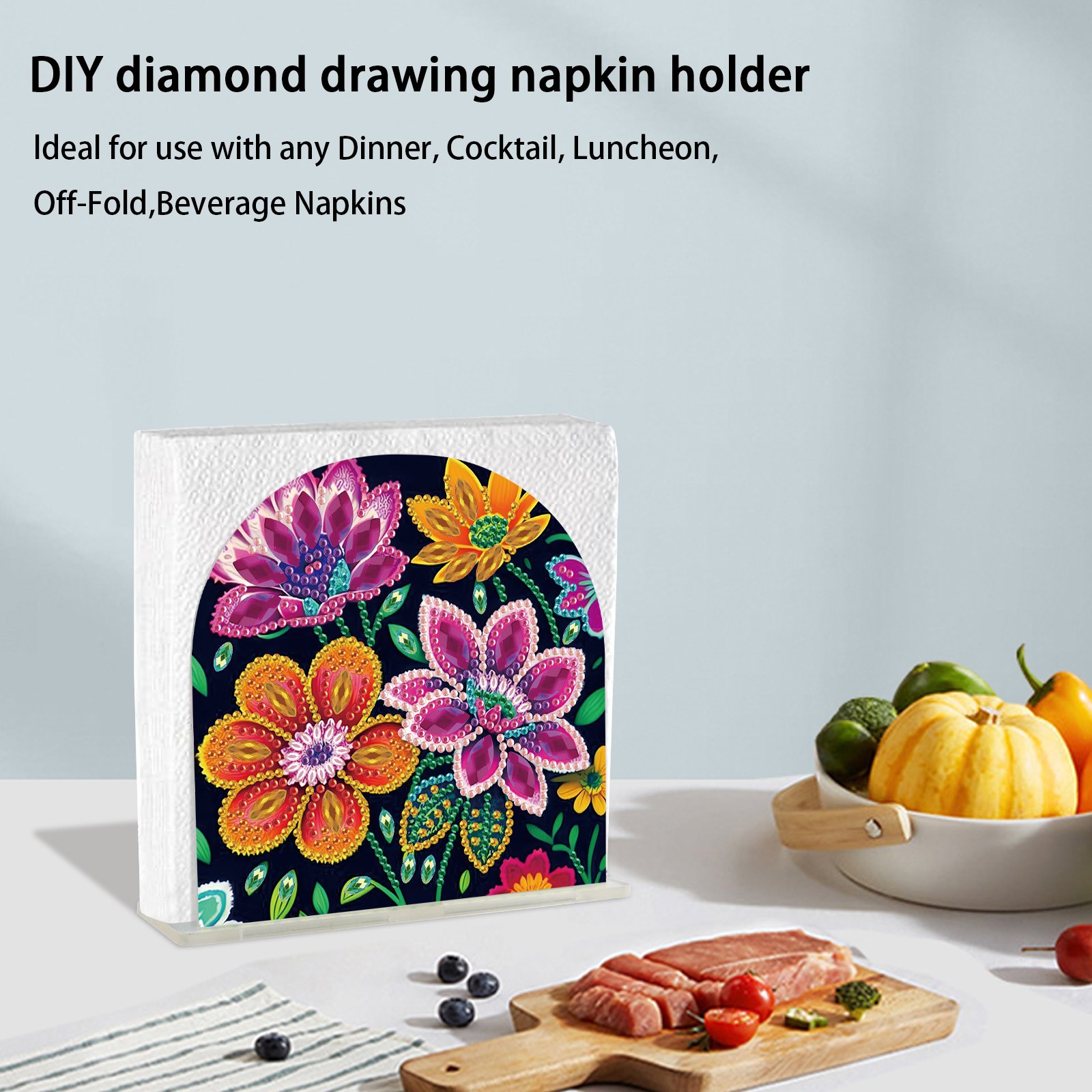 DIY 5D Diamond Art Painting Paper Towel Holder Kit Acrylic Napkin Stand with Unique Shaped Crystals Craft