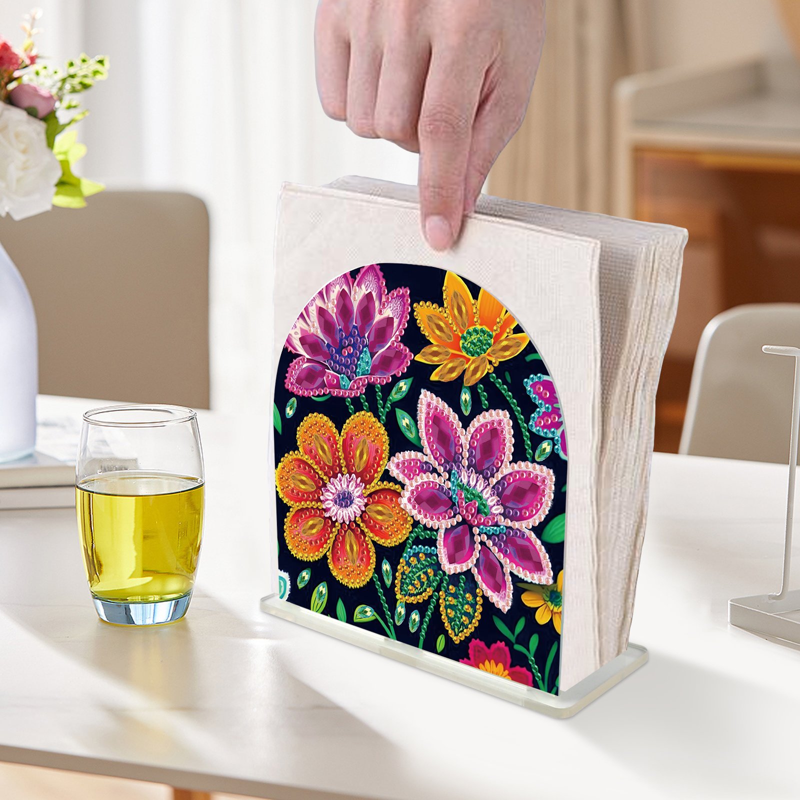 DIY 5D Diamond Art Painting Paper Towel Holder Kit Acrylic Napkin Stand with Unique Shaped Crystals Craft