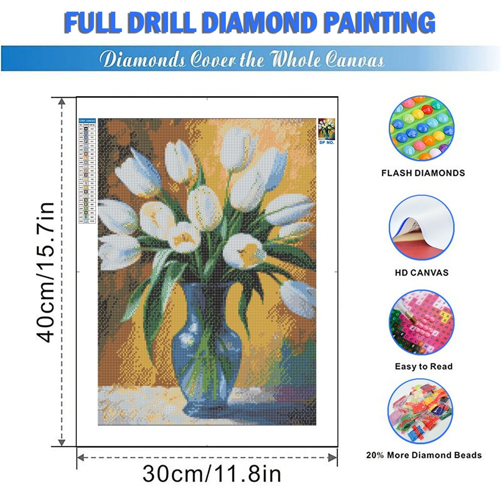 White Tulip Diamond Painting Colorful DIY Diamond Art Painting 5D Flower Series Crystals Diamond Embroidery 30*40cm Painting