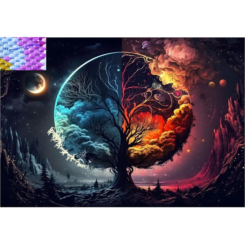 Abstract ice and fire tree 3d diamond painting kit diy craft art wall painting for adults