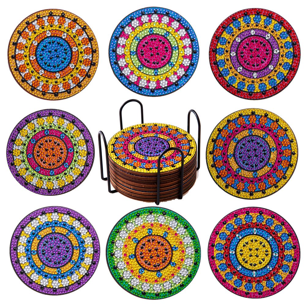 Wholesale 6/8Pcs DIY Diamonds Painting Coasters Non-slip Mosaic Cup Cushion with Rack Rhinestones Paintings Decor