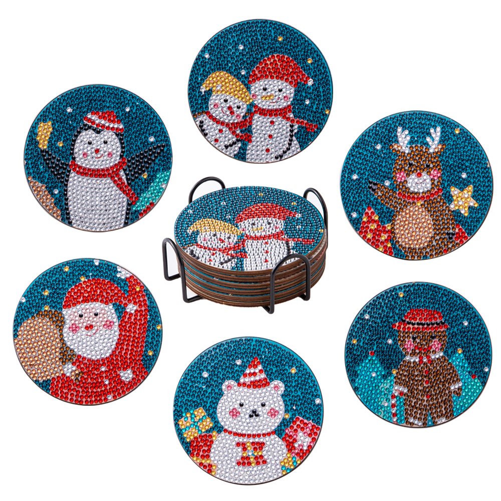 Wholesale 6/8Pcs DIY Diamonds Painting Coasters Non-slip Mosaic Cup Cushion with Rack Rhinestones Paintings Decor