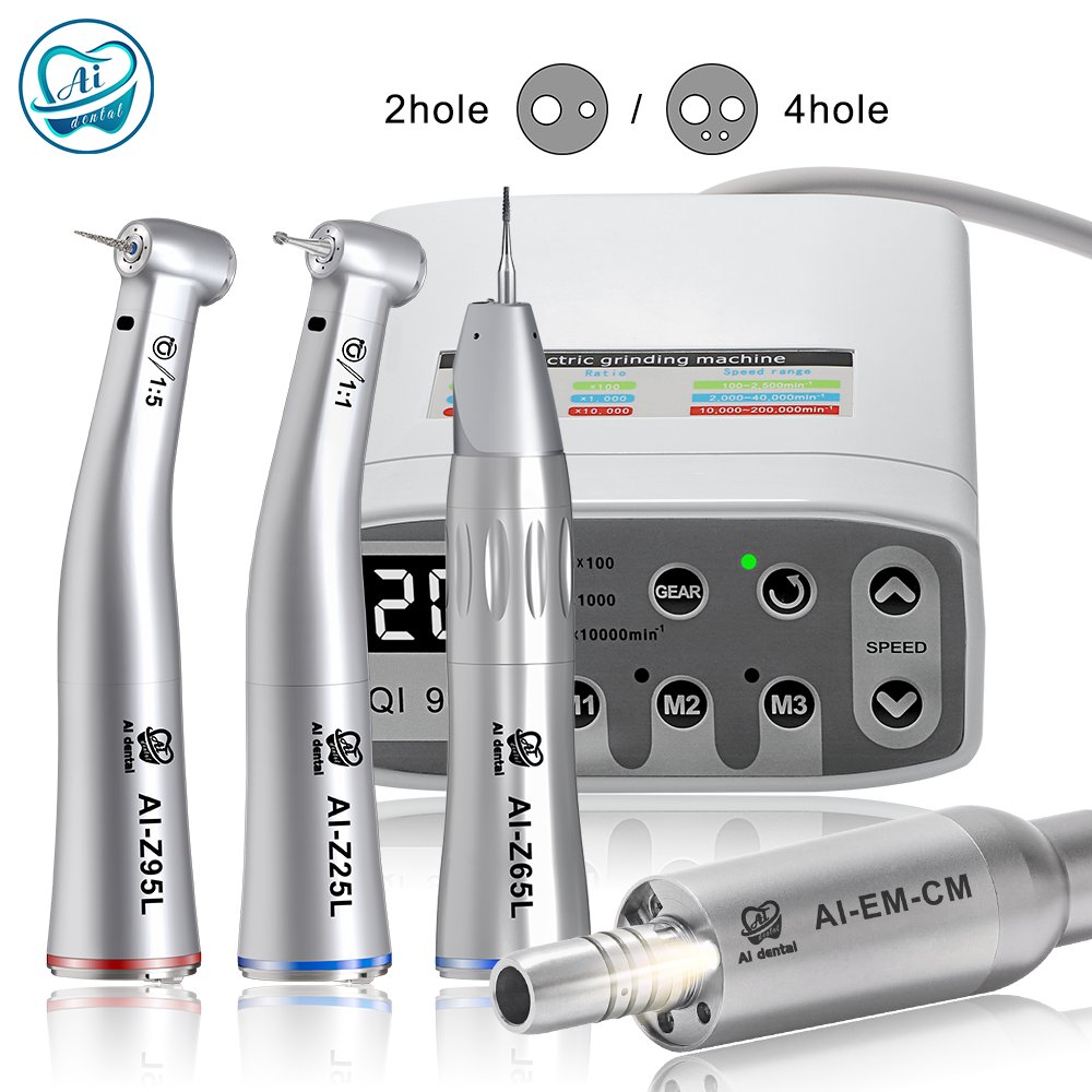AI-EM-C45 Torque 3.4 Ncm Dental Electric Micromotor Portable System kit with Contra Angle Handpiece as Balanced as Air Turbine