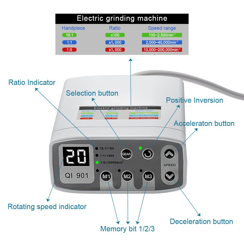 AI-EM-C45 Torque 3.4 Ncm Dental Electric Micromotor Portable System kit with Contra Angle Handpiece as Balanced as Air Turbine