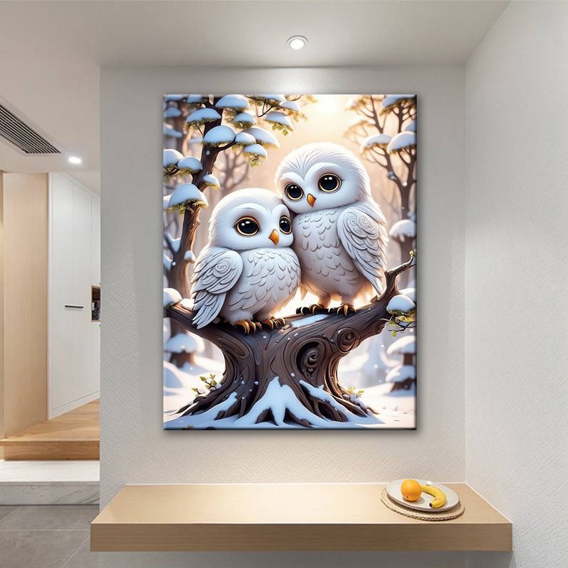 5d Diamond Painting Kit for Adults Cute White Owls Snow Winter Pattern Lace Flannel Fairy Dust Diamond Ab Drills Home Decor Gift