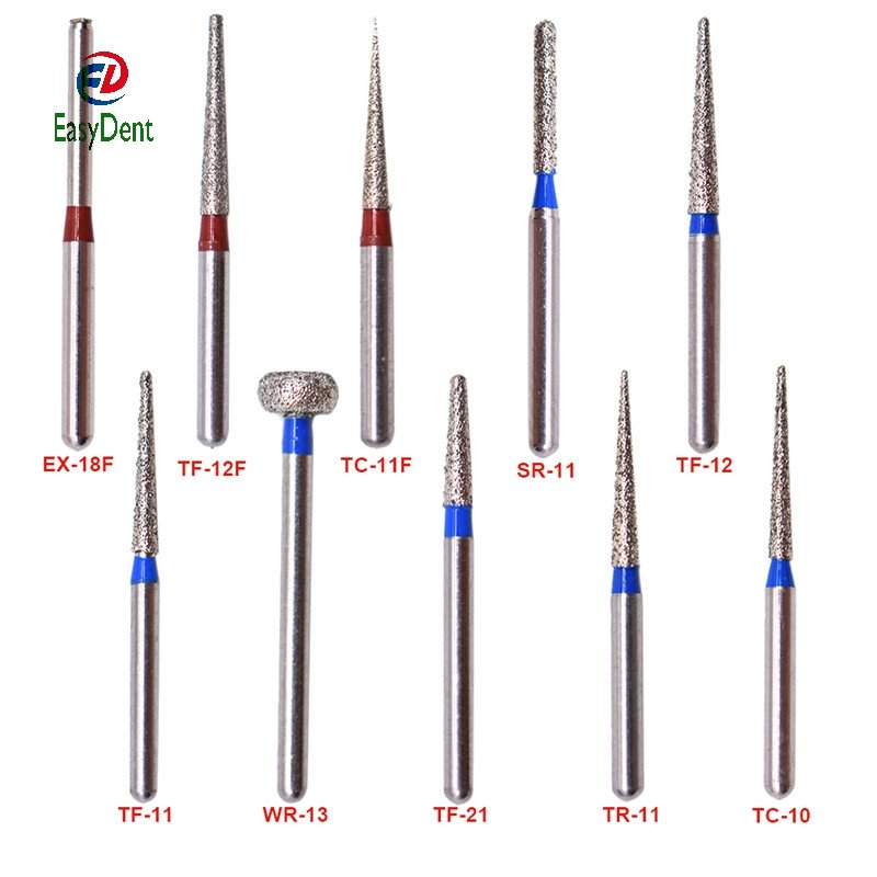 100 pcs Dental Diamond Burs 1.6mm Dental High Speed Burs Diamond Polishing Tooth Preparation bur High Speed Handpiece Turbine