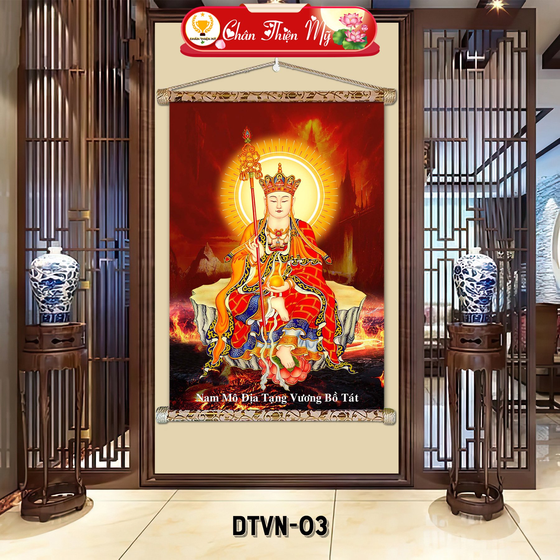 Ksitigarbha Bodhisattva Buddha Scroll Painting traditional printed wall hanging art made in Vietnam