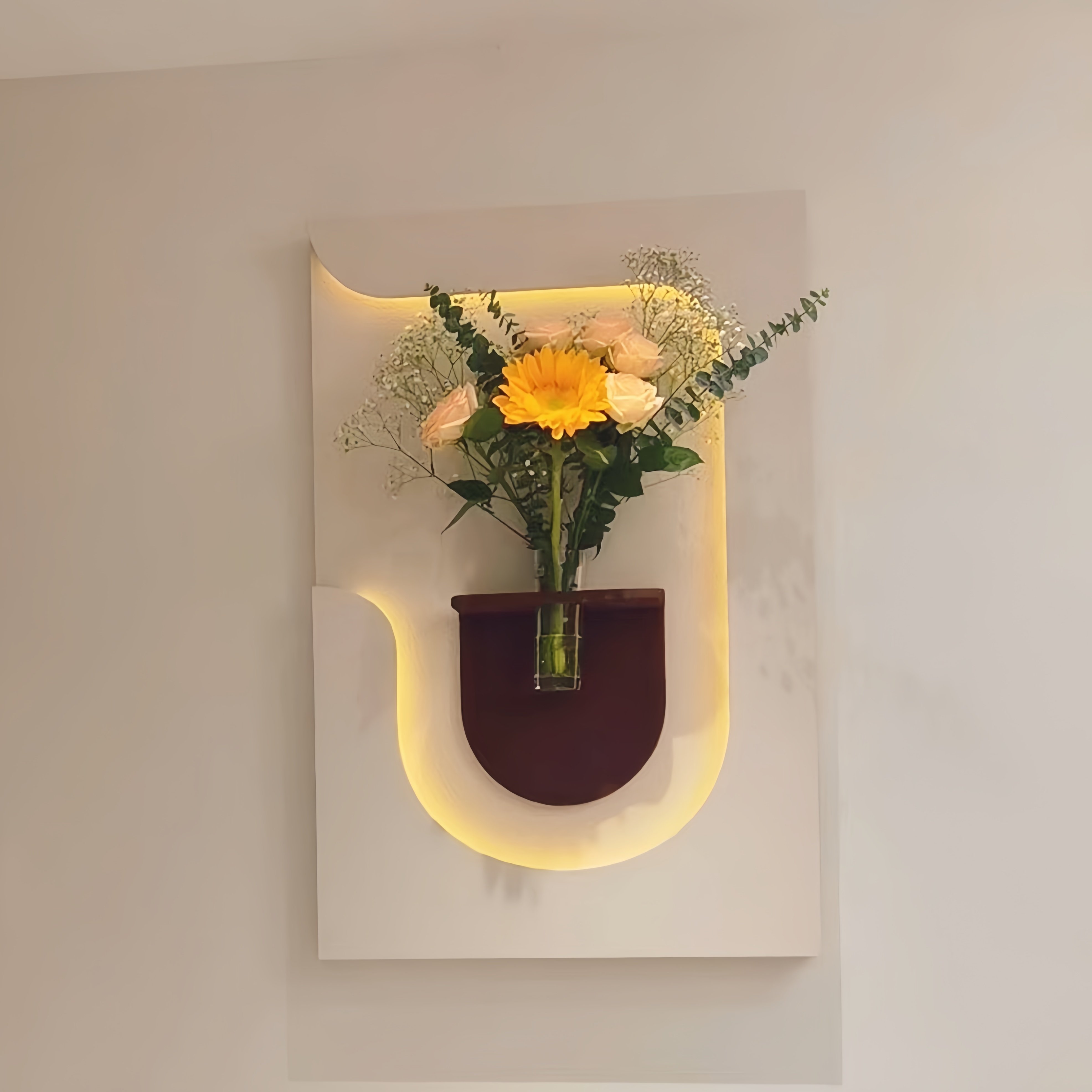 New Trend Nordic acrylic UV cutting sandstone surface decorative painting with led lights and vase home decor