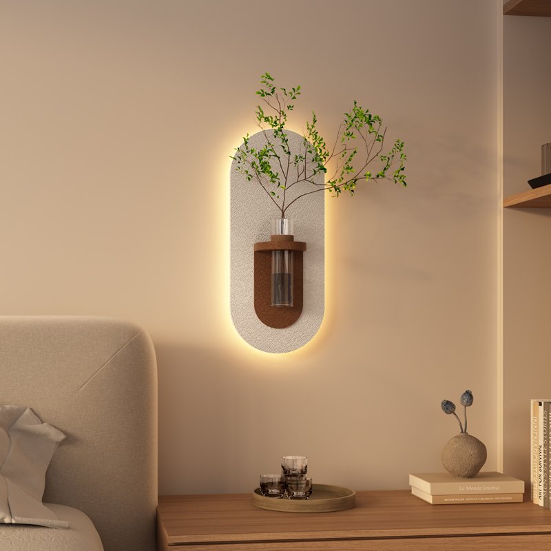New Trend Nordic acrylic UV cutting sandstone surface decorative painting with led lights and vase home decor