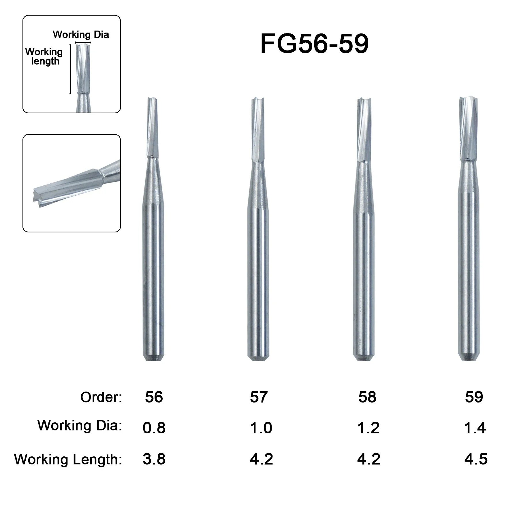 10Pcs/Box Dia 1.6mm Tungsten Steel Bur FG Carbide Dental Burs For High Speed Handpiece