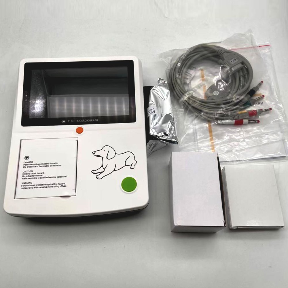 7" Color Touch-Screen 7/12 Lead Waveforms Thermal Printer Veterinary Equipment Synchronous Sampling System Ecg Ekg Machine