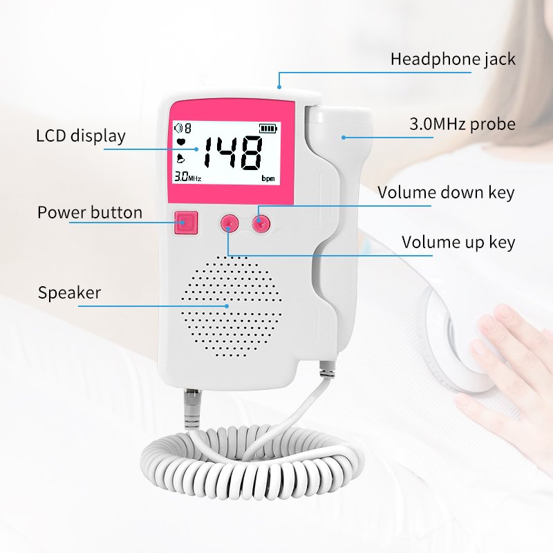 Hot Sale Medical Ultrasound Instruments High Sensitivity Adjustable 3Mhz Real-time FHR Medical Fetal Doppler With App
