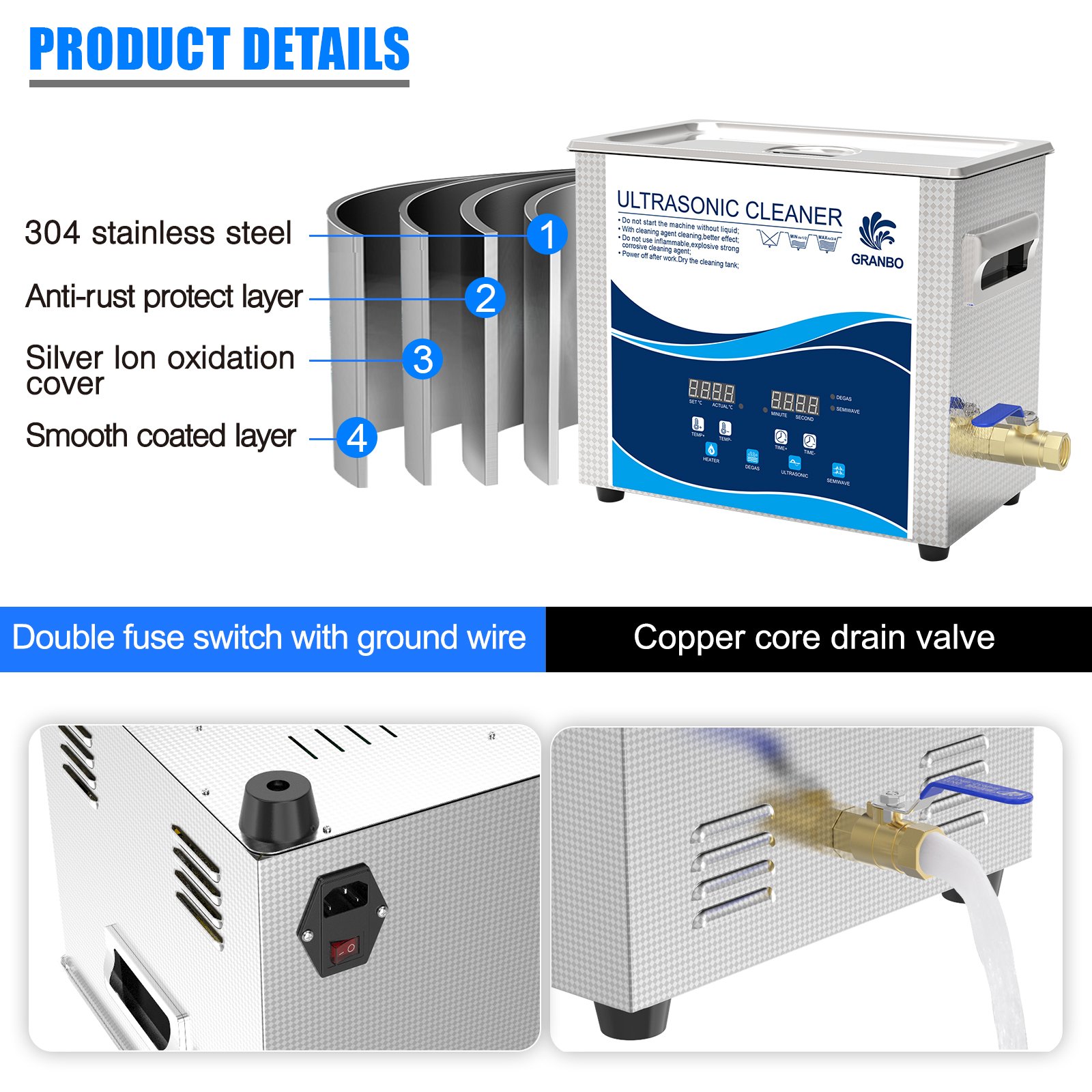 Ultrasound Washing Machine 180W 40KHz 6.5L Ultrasonic Cleaner for Precise Machinery Medical Instruments