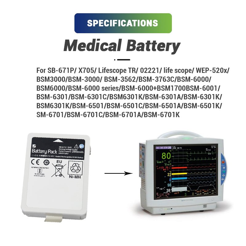 9.6V 2900mAh ni-mh rechargeable SB-671P X705 Vital Signs Monitor Medical NI-MH batteries for life scope BSM-6000 BSM-6701A