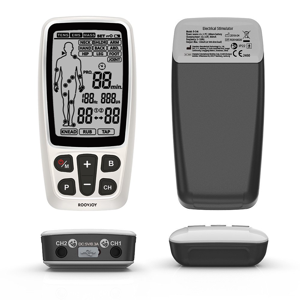 ROOVJOY TENS Unit EMS with Ultrasound Therapy Home Use Muscle Stimulator for Pain Relief 1-Year Warranty Class II Instrument